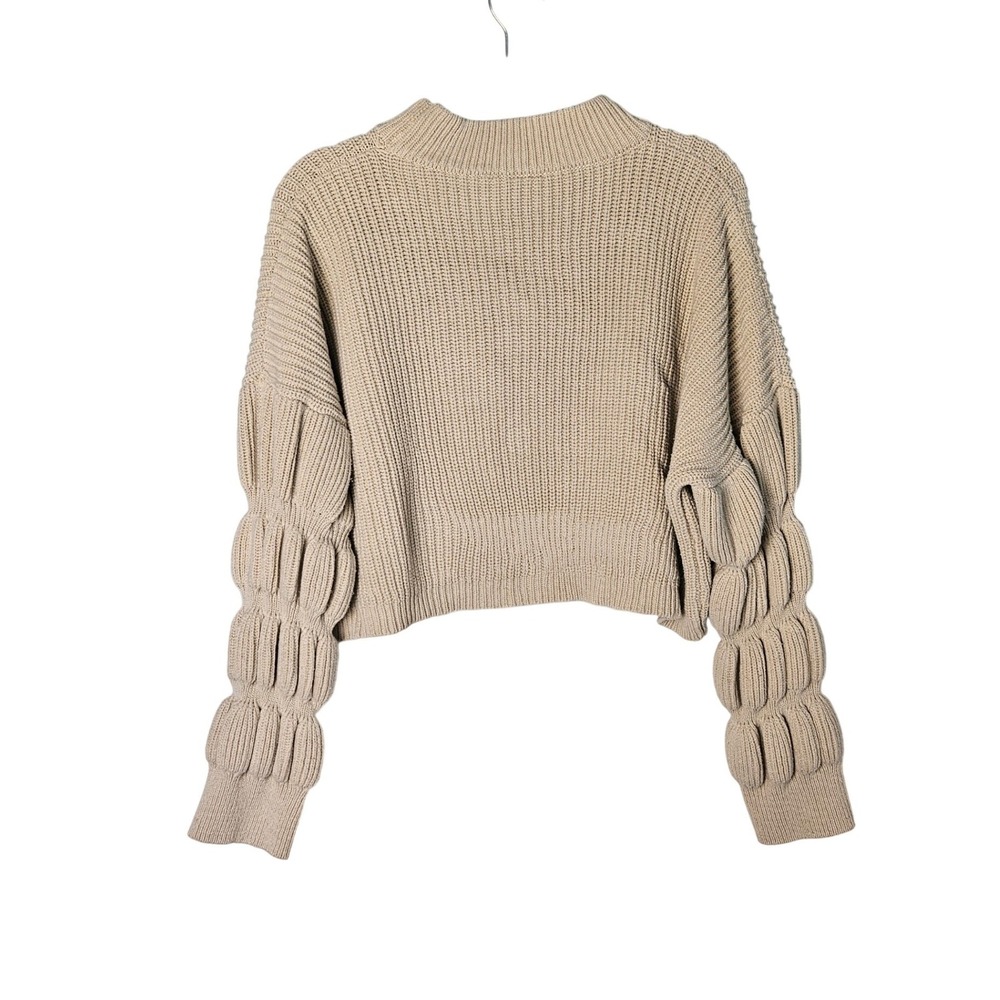 Miou Muse Cream Mock Neck Bubble Sleeve Crop Sweater Womens Medium - Picture 7 of 7